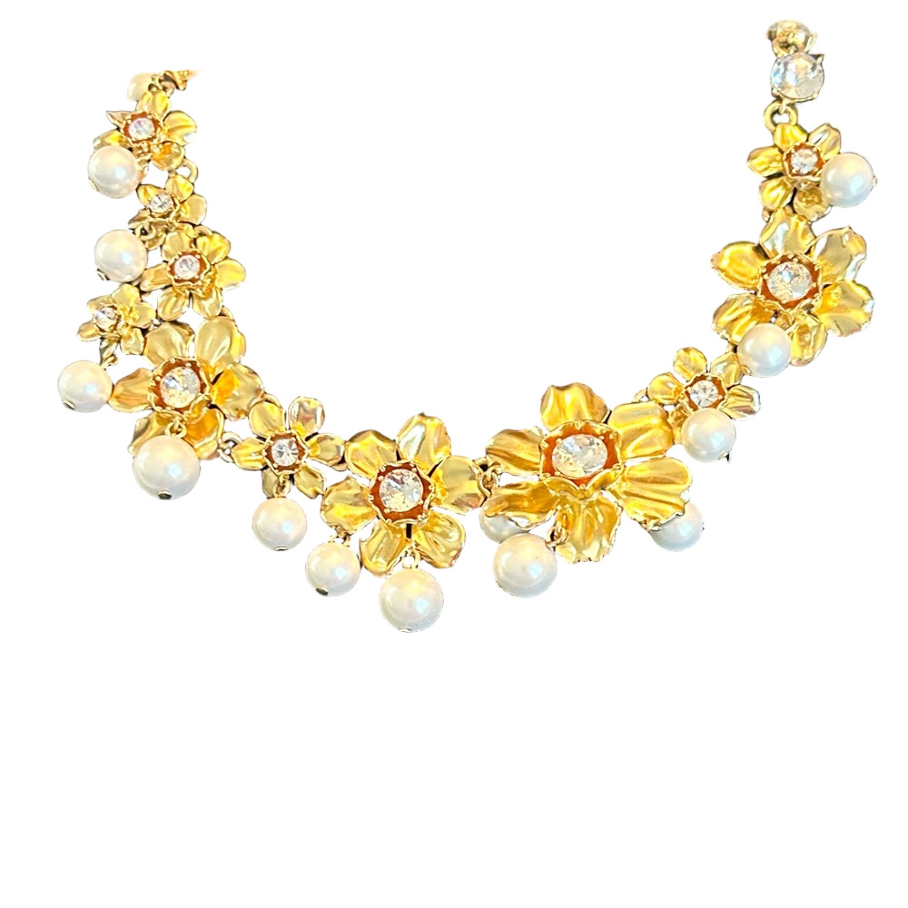 J. Crew Gold Floral Pearl Statement Necklace